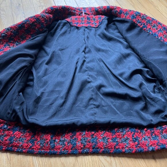 Free People Size S Red Houndstooth Slouchy Oversized Boucle Jacket - Picture 6 of 16